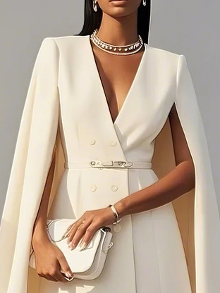 White Buckle Blazer V Neck Sleeveless A-Line Mini Homecoming Dress