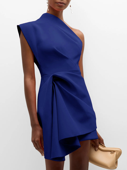 Purplish blue Ruched One Shoulder Sleeveless A-line Mini Homecoming Dress