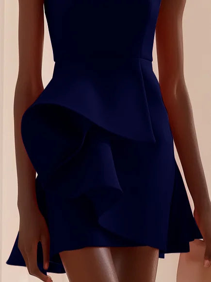 Navy Blue Ruched Sleeveless A-Line Mini Homecoming Dress