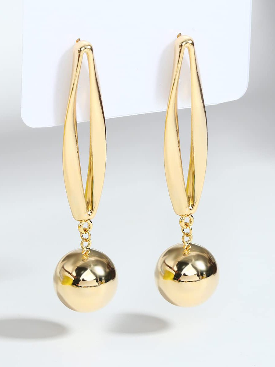 Copper Golden circle metal ball geometric simple texture earrings Jewelry