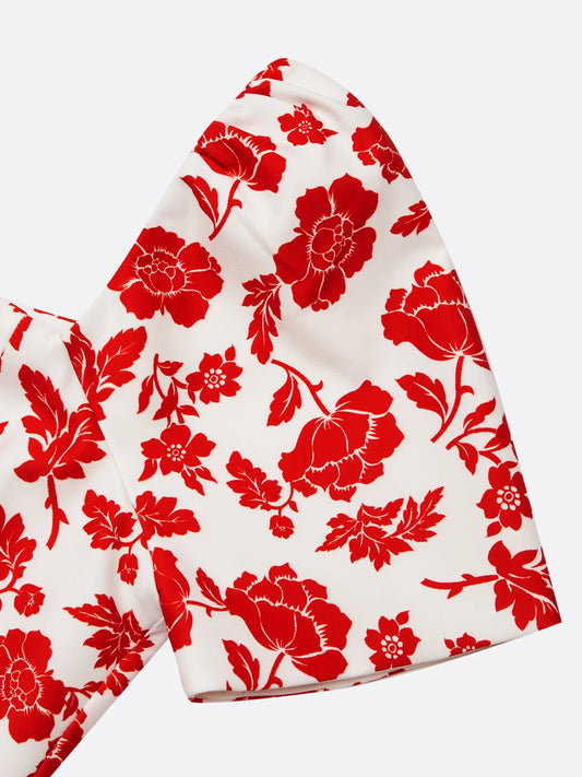 Red Floral Sweetheart Neckline Mermaid Midi Dress