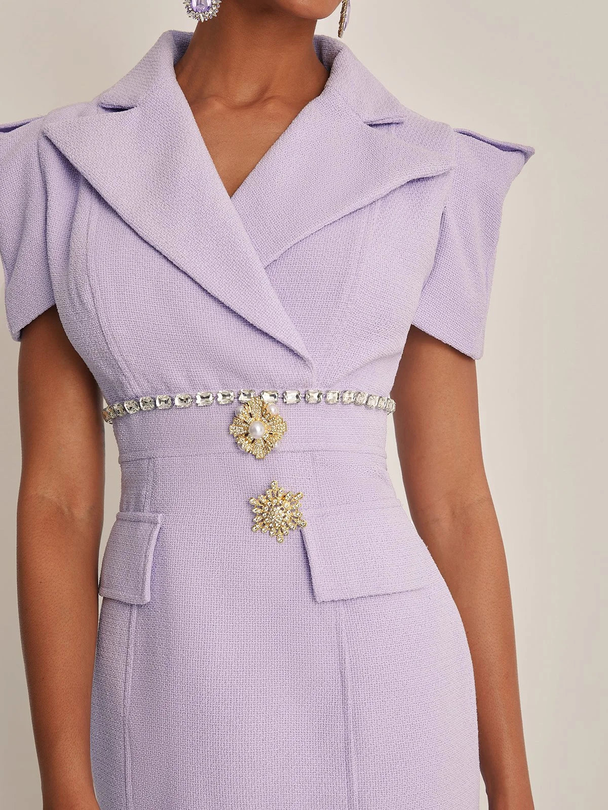 Lavender Purple Shawl Collar Short Sleeve Tweed Sheath Mini Homecoming Dress