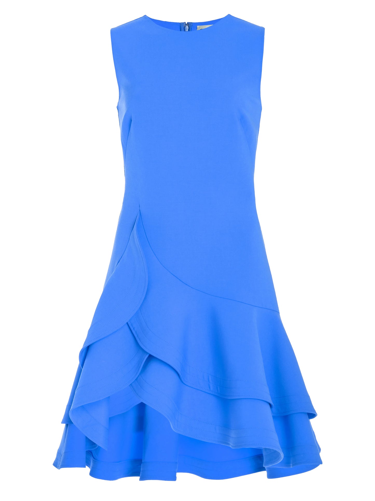 Blue Ruffled Crew Neck Sleeveless A-line Mini Homecoming Dress