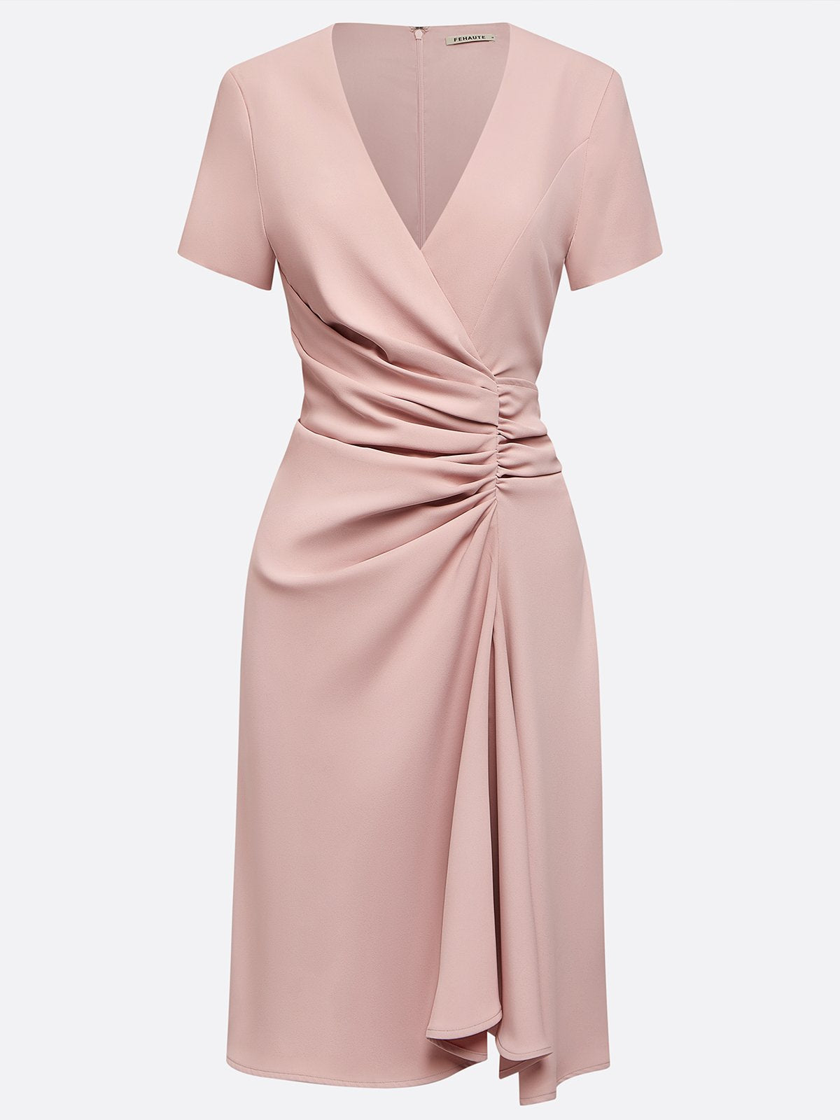Pink Irregular Craftsmanship Ruched A-Line Short Sleeve Midi Dress