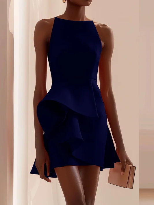 Navy Blue Ruched Sleeveless A-Line Mini Homecoming Dress