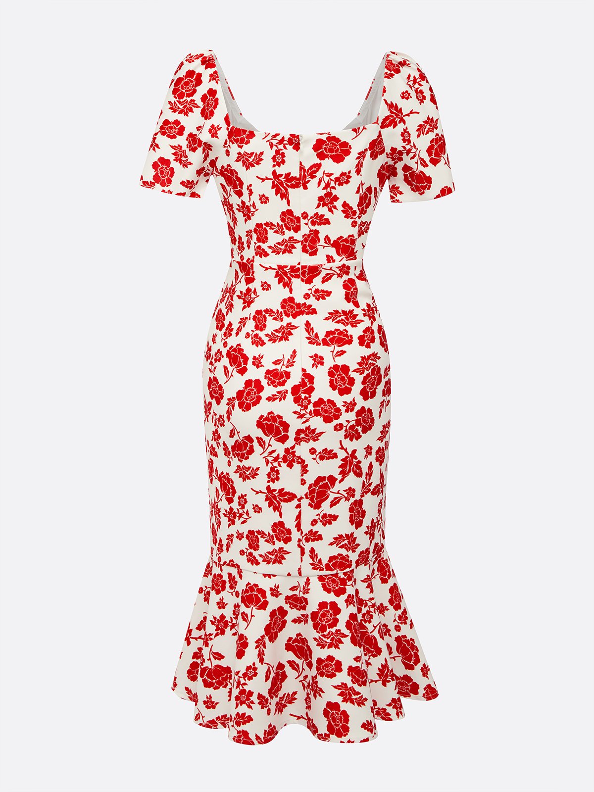 Red Floral Sweetheart Neckline Mermaid Midi Dress