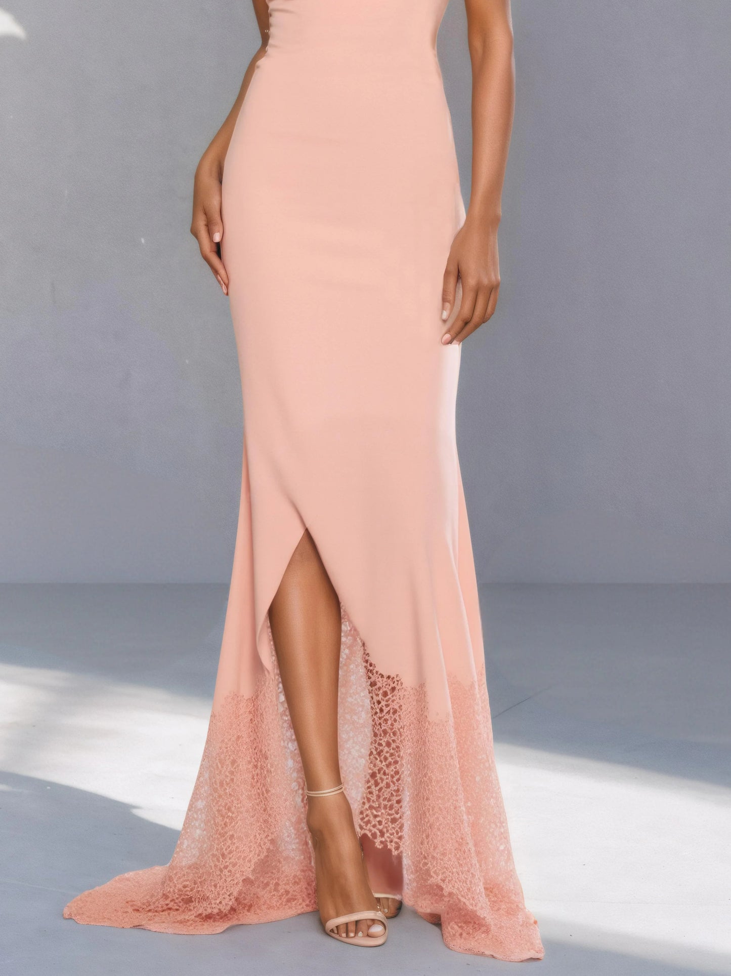 Pink 3D Floral Lace Classic One Shoulder Sleeveless Mermaid Gown Dress